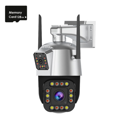 Κάμερα 3MP διπλού φακού PTZ Εξωτερική κάμερα εγγραφής βίντεο Ταχύτητα θόλος Εξωτερικό WiFi Ασφάλεια Κάμερα CCTV Σειρήνα Έγχρωμη κάμερα νυχτερινής όρασης