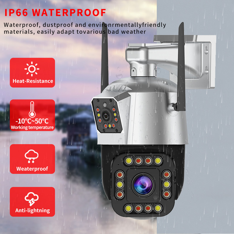 Κάμερα 3MP διπλού φακού PTZ Εξωτερική κάμερα εγγραφής βίντεο Ταχύτητα θόλος Εξωτερικό WiFi Ασφάλεια Κάμερα CCTV Σειρήνα Έγχρωμη κάμερα νυχτερινής όρασης