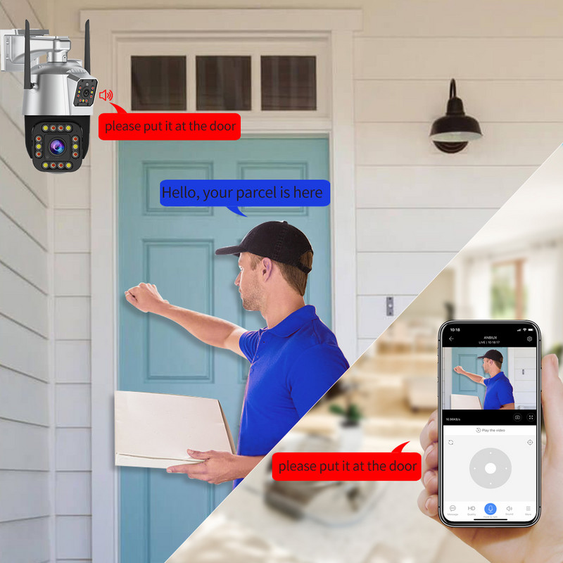 Κάμερα 3MP διπλού φακού PTZ Εξωτερική κάμερα εγγραφής βίντεο Ταχύτητα θόλος Εξωτερικό WiFi Ασφάλεια Κάμερα CCTV Σειρήνα Έγχρωμη κάμερα νυχτερινής όρασης