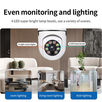 Bulb Surveillance Camera 1080P 2.4G Wifi E27 Wireless Security Monitor Cam Night Vision Full Color Automatic Human Tracking