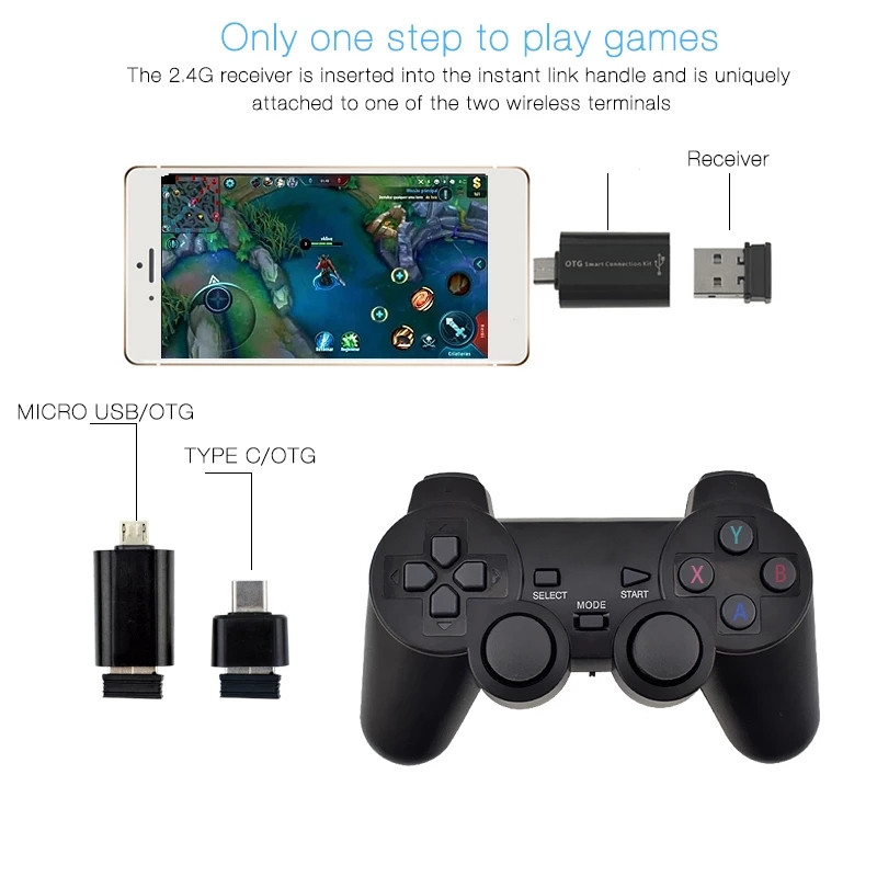 DATA FROG 2 hráči 2.4G bezdrôtový herný ovládač Gamepad pre Android smartfón Joystick pre PC Joystick s OTG prevodníkom