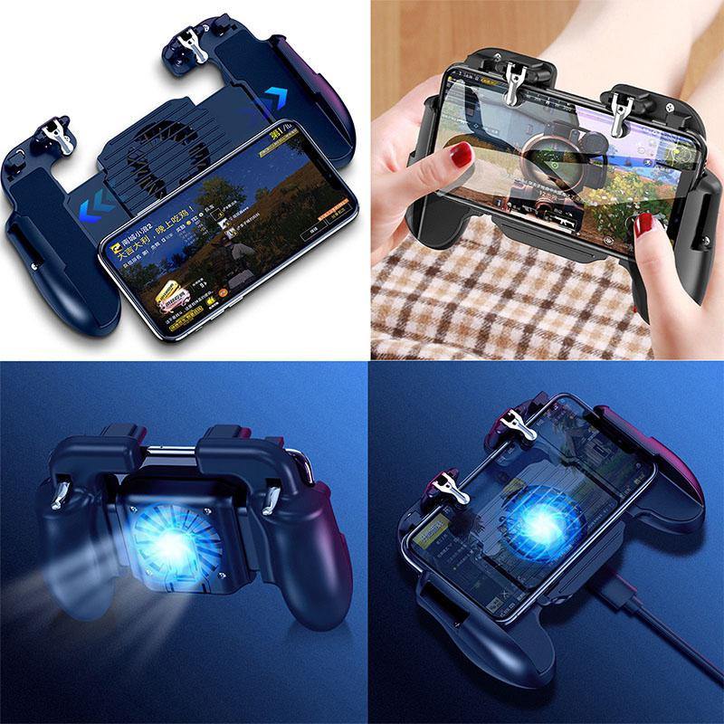 Controler mobil Joystick Gamepad cu declanșare pentru jocuri pentru PUBG iOS Android Gamepad cu șase degete și 6 degete cu ventilator de răcire