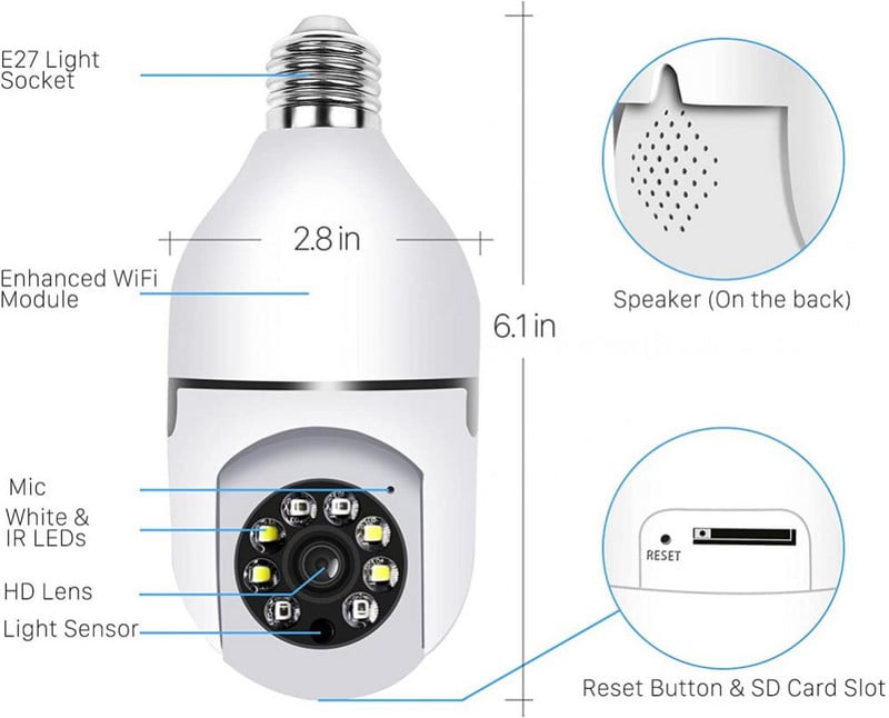 E27 seirekaamera LED lambipirni pesa 360° 2,4G WiFi turvakaitse 1080P kohtvalgusti automaatne inimese jälgimine