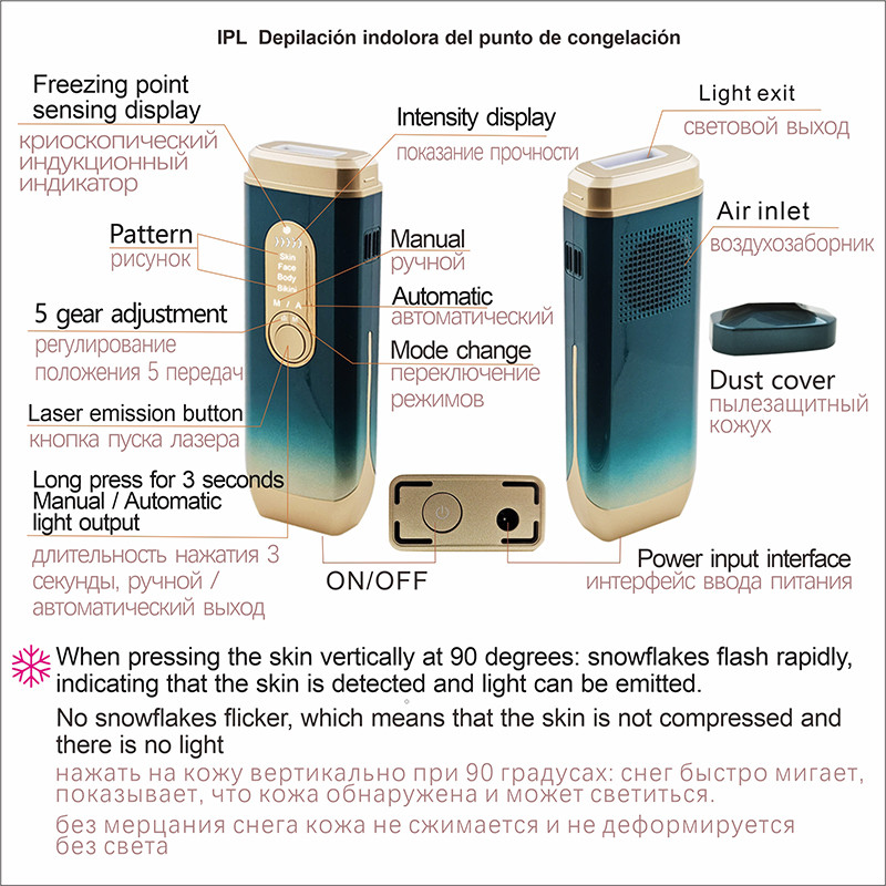 Συσκευή αποτρίχωσης με λέιζερ Ice Cooling IPL Laser Epilator Οικιακή χρήση Depilador a Laser Laserowy for Women Αποτρίχωση με λέιζερ