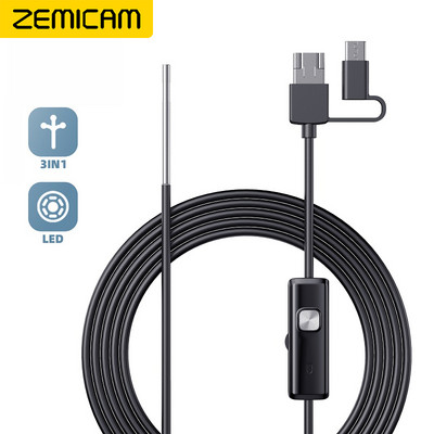 Industria endoskopa kameras divu objektīvu 3in1 C tipa mikro USB pārbaudes borescope LED ūdensnecaurlaidīgs cietais kabelis Android tālruņiem PC