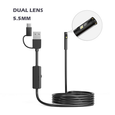 Industria Endoscope Camera Dual Lens 3in1 Type-C Micro USB Inspection Borescope LED αδιάβροχο άκαμπτο καλώδιο για τηλέφωνα Android PC