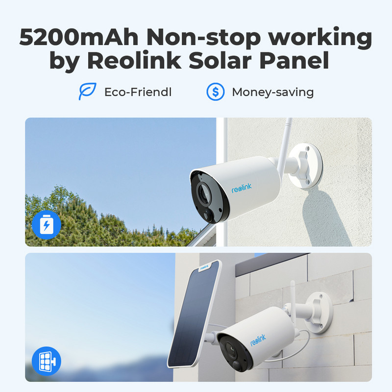Reolink Argus Eco 3MP WiFi kamera 1080P Wire-Free bežična vanjska pametna PIR punjiva baterija Sigurnosne kamere na solarni pogon