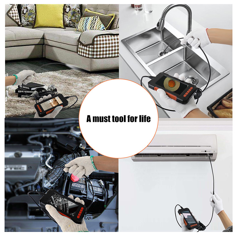 1080P endoskopinė kamera 8 mm skaitmeninis boreskopas 4,3 colio LCD ekranas IP67 vandeniui atspari gyvatės kamera su šviesos diodu, skirta automobilio kanalizacijos vamzdžiui