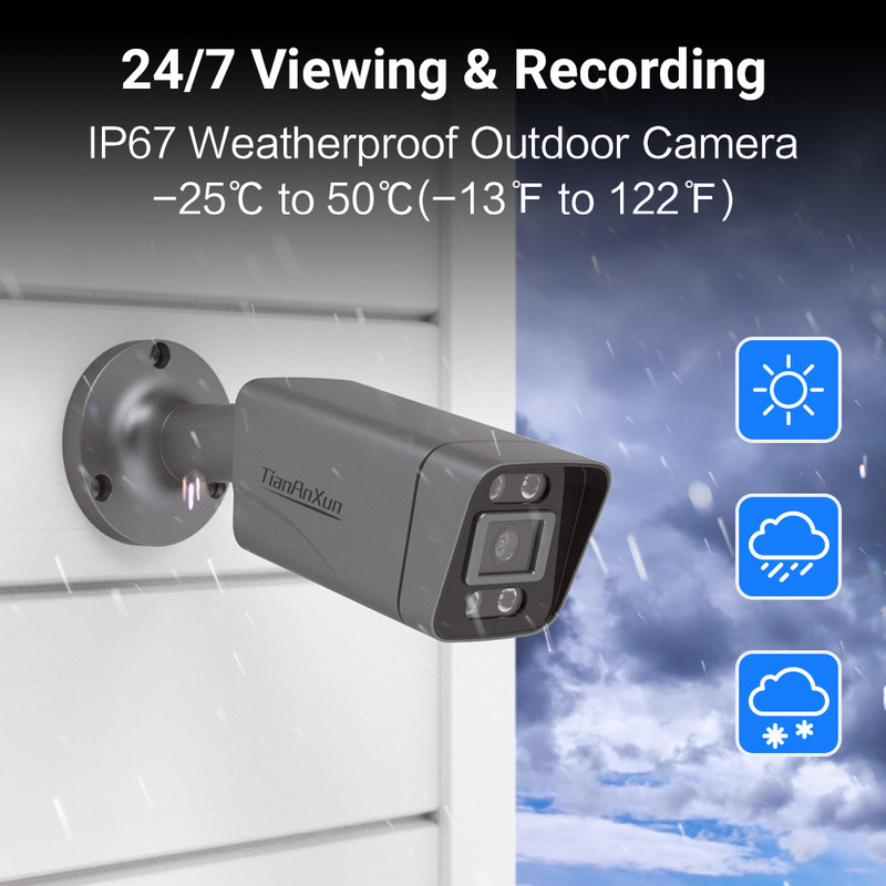 Tiananxun 8Mp 4K Ip Κάμερες Poe Κάμερες Ασφαλείας Cctv 5Mp H.265 Εξωτερική αδιάβροχη επιτήρηση ήχου βίντεο για σύστημα Nvr