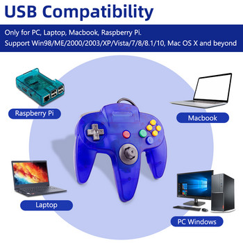 N64 USB Ενσύρματο Gamepad N64 Controller Gamepad Joystick Classic 64 Console Retro Παιχνίδια για Windows PC/Φορητός υπολογιστής Mac