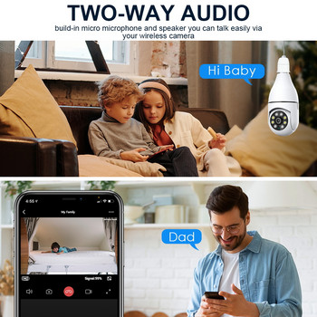 iCsee E27 Bulb Wifi 4MP Κάμερα IP PTZ Ασύρματη νυχτερινή όραση αμφίδρομη Οθόνη ήχου μωρού Auto Tracking Κάμερα κλειστού κυκλώματος σπιτιού ασφαλείας