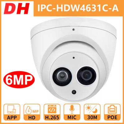 Dahua IP камера за сигурност 4MP IPC-HDW4433C-A HD 6MP IPC-HDW4631C-A Camara за наблюдение Нощно виждане IR PoE Вградени микрофонни камери