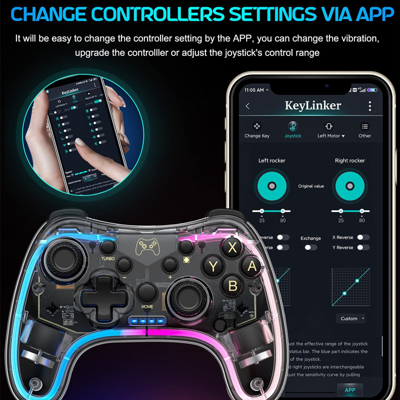 Παιχνίδια βιντεοπαιχνιδιών RGB Wireless Pro Controller Συμβατό Nintendo Switch/Switch Lite/Switch OLED/Android/IOS/Windows PC/Mobile