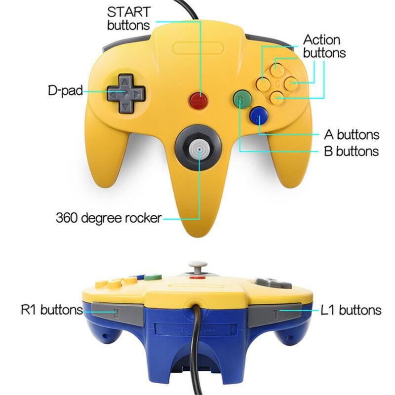 Controller N64 Gamepad Joystick Joypad Game Pad cu fir lung pentru jocuri clasice 64 Console Port N64 Interfață transparent