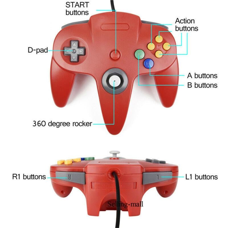 Controller N64 Gamepad Joystick Joypad Game Pad cu fir lung pentru jocuri clasice 64 Console Port N64 Interfață transparent