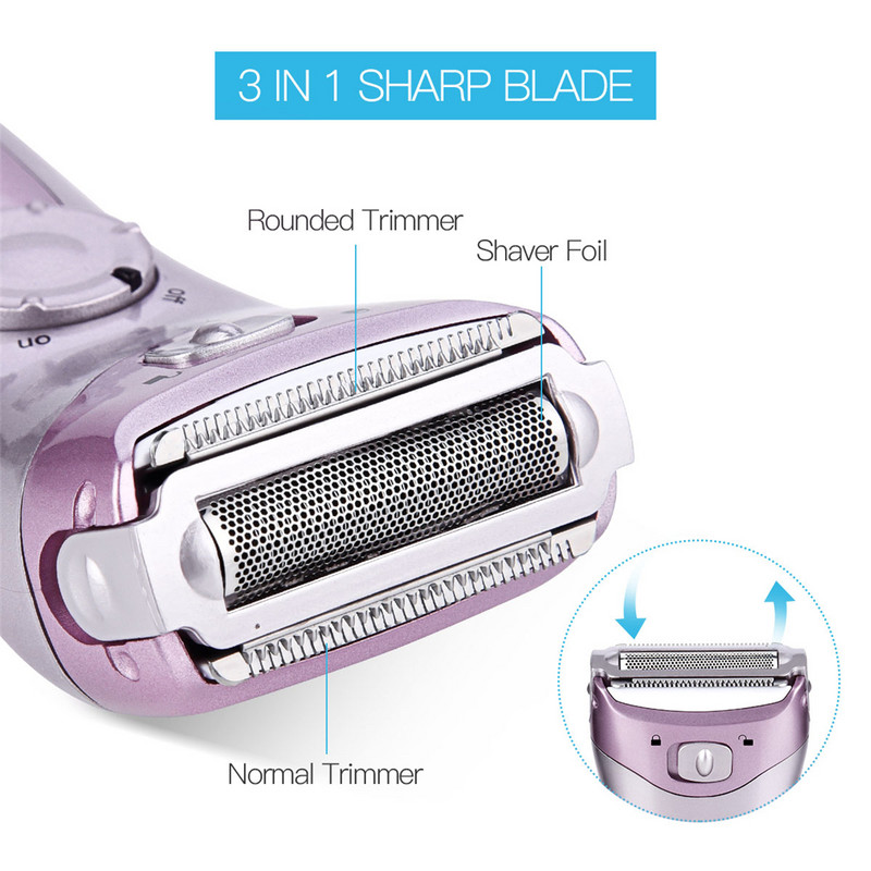 CkeyiN Γυναικεία ηλεκτρική αποτρίχωση Lady Shaver Razor Μπικίνι Μπικίνι Χέρι Πόδι Μασχάλη Σώμα Ανώδυνο Αποτριχωτική κουρευτική μηχανή προσώπου Σώμα χρήση μπαταρίας