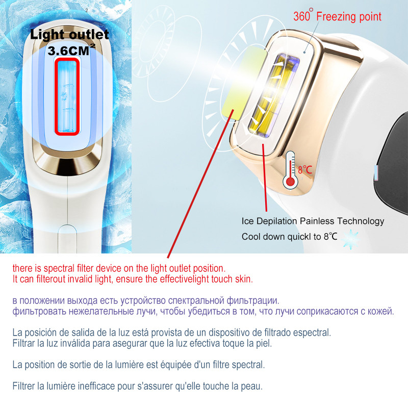 Ipl Ice Laser Epilator Cooling System 8J-15J Big Display 999999 Flashes Hair Remova Home Use Shaving Fotoepilator