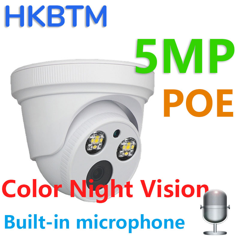 HKBTM 5MP 2k H.265 IP kamera POE Audio CCTV kamera pre POE NVR Domáca farebná bezpečnostná kamera s nočným videním a mikrofónom a zvukom