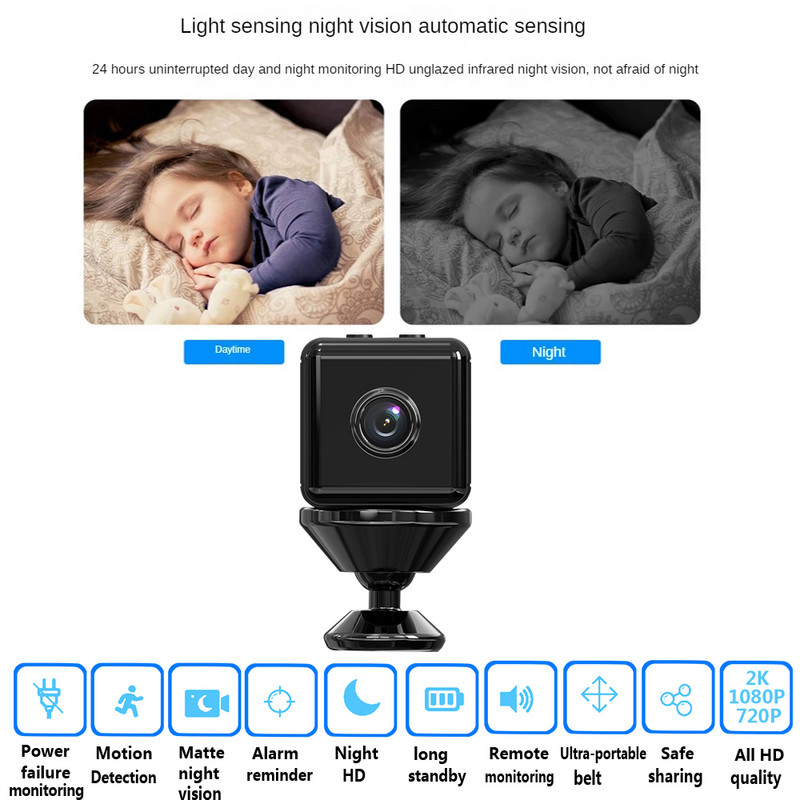 Mini cameră Wifi HD 1080P Cameră fără fir Securitate la domiciliu Detectare mișcare Bonă IP P2P Cameră DVR Cameră cu baterie reîncărcabilă