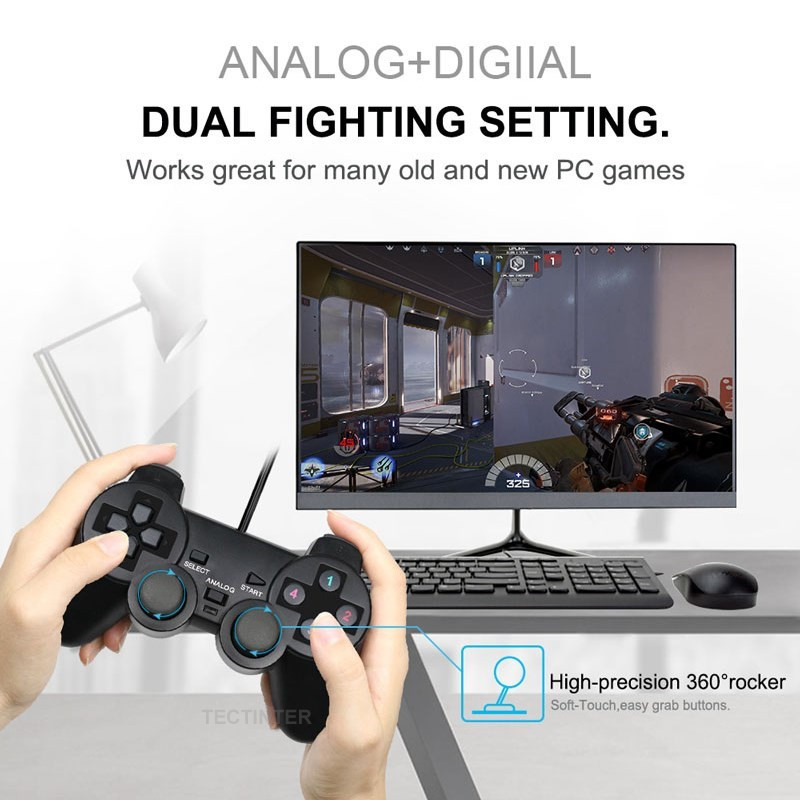 Žičani USB PC kontroler za igre za WinXP/Win7/Win8/Win10 za PC računalo Laptop crni gamepad joystick
