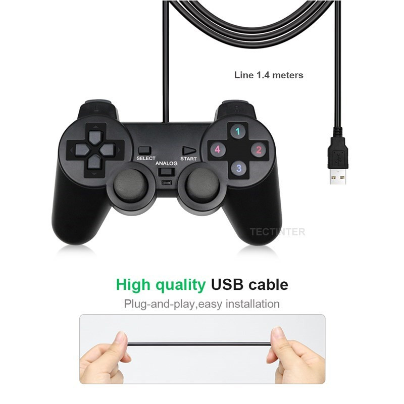 Žičani USB PC kontroler za igre za WinXP/Win7/Win8/Win10 za PC računalo Laptop crni gamepad joystick