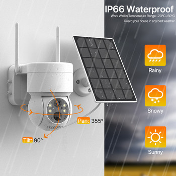 WiFi соларна камера 2MP безжична PTZ камера Вградена батерия Външна IP камера PIR Камера за наблюдение на хора iCSee APP