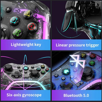 Безжичен BT Game Controller Геймпад Джойстик за Switch PS3 PS4 Android PC Transparent Crystal Gamepad за NS Switch Controller