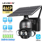 LS VISION 4MP WIFI apsaugos kamera 6W saulės CCTV vaizdo stebėjimo kamera 4G SIM kortelės lizdas garso PTZ belaidė IP kamera lauke