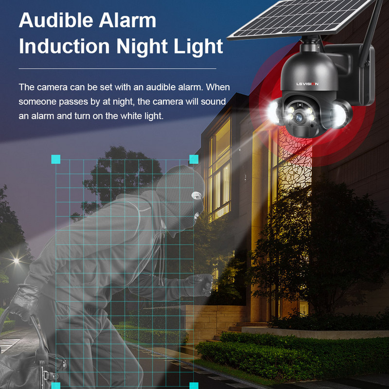 LS VISION 4MP WIFI apsaugos kamera 6W saulės CCTV vaizdo stebėjimo kamera 4G SIM kortelės lizdas garso PTZ belaidė IP kamera lauke