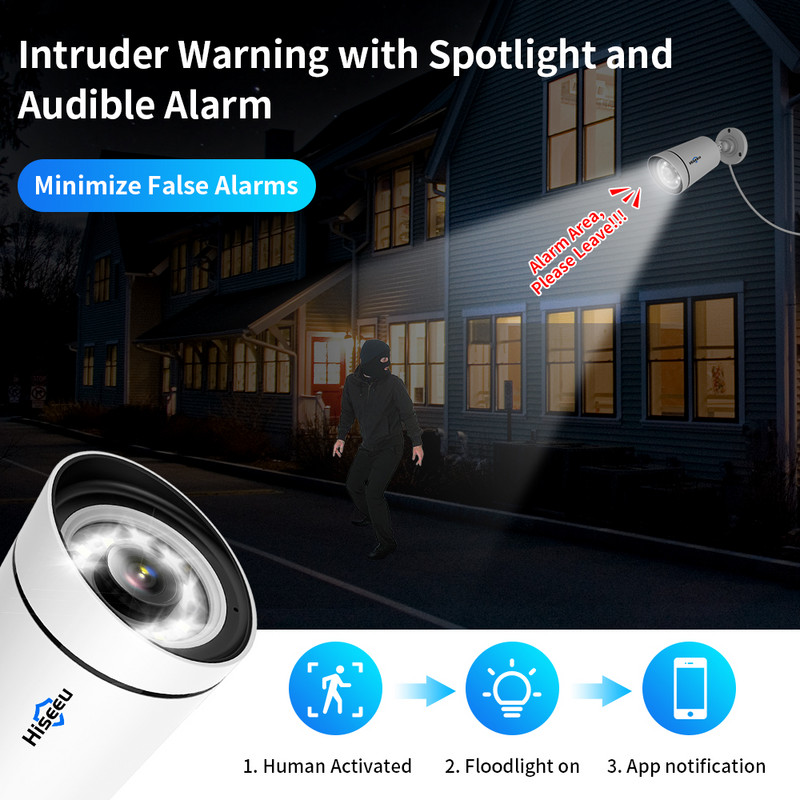 Hiseeu 4K 8MP IP Κάμερα Εξωτερικού χώρου παρακολούθησης βίντεο POE Εγγραφή ήχου CCTV Ασφάλεια Συναγερμός κίνησης δρόμου Έγχρωμη Νυχτερινή όραση ONVIF