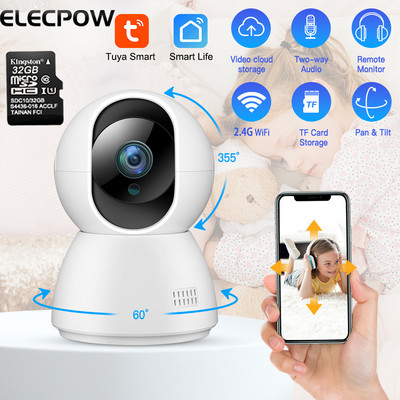 Elecpow 1080P Tuya Smart Video Camera Безжична WiFi Защита за сигурност Наблюдение IP камера Бебефон Уеб камера за нощно виждане
