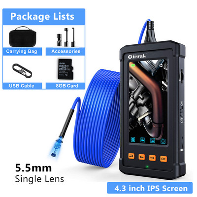 Oiiwak 1080P endoskopinė kamera 8 mm dviejų lęšių boreskopinio vamzdžio tikrinimo mini kamera 4,3 colio ekrano IP67 stebėjimo vaizdo kamera