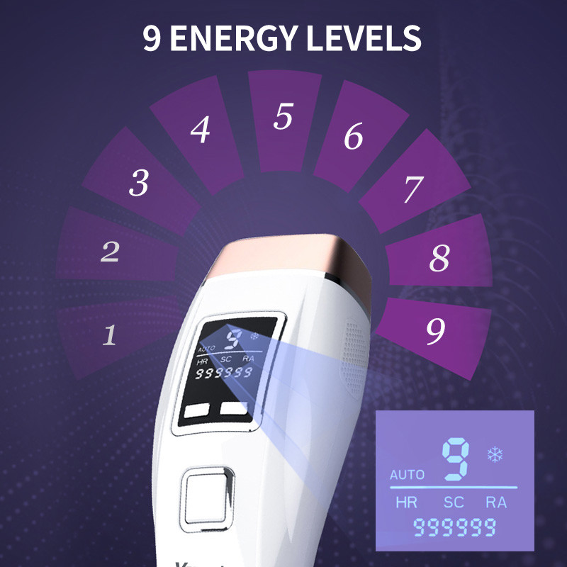 Naujausias 4in1 IPL plaukų šalinimo lazeriu epiliatorius 999000 Flash Cooling LCD spuogų gydymo atjauninimo prietaisas, skirtas namų bikinio žoliapjovei