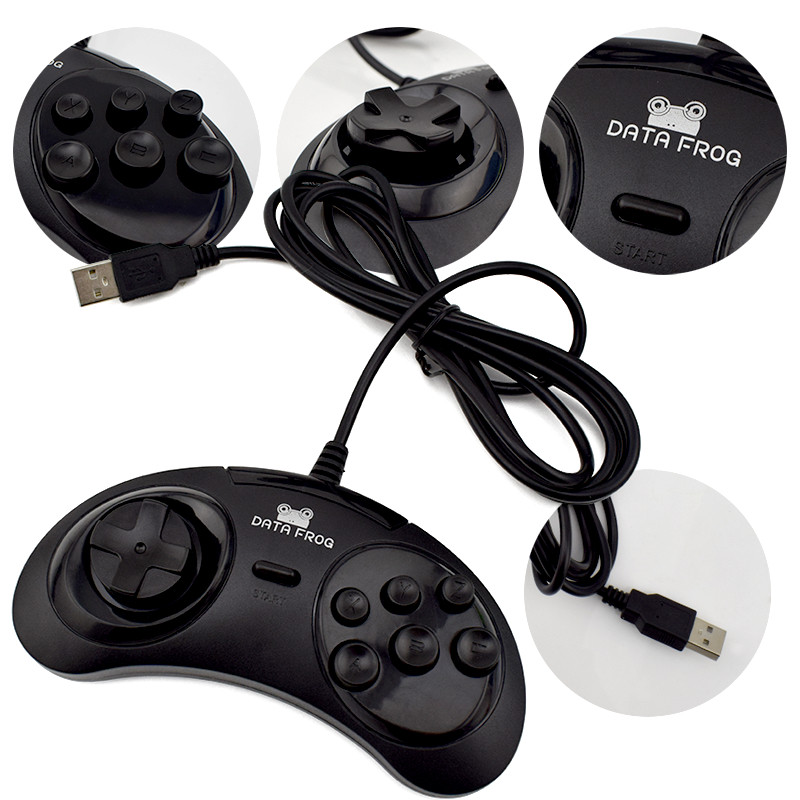 Data Frog 6 mygtukų valdiklis, skirtas asmeniniam kompiuteriui USB žaidimų pulto valdymas, skirtas SEGA 16 bitų MD žaidimams kompiuteryje / MAC USB žaidimų vairasvirte