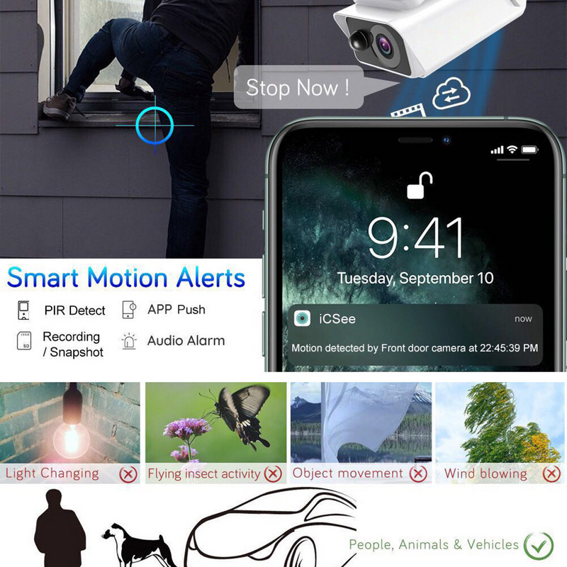 3MP sigurnosna kamera na solarni pogon Bežična WIFI kamera za nadzor IP66 vodootporna vanjska IP kamera s noćnim vidom PIR detekcijom