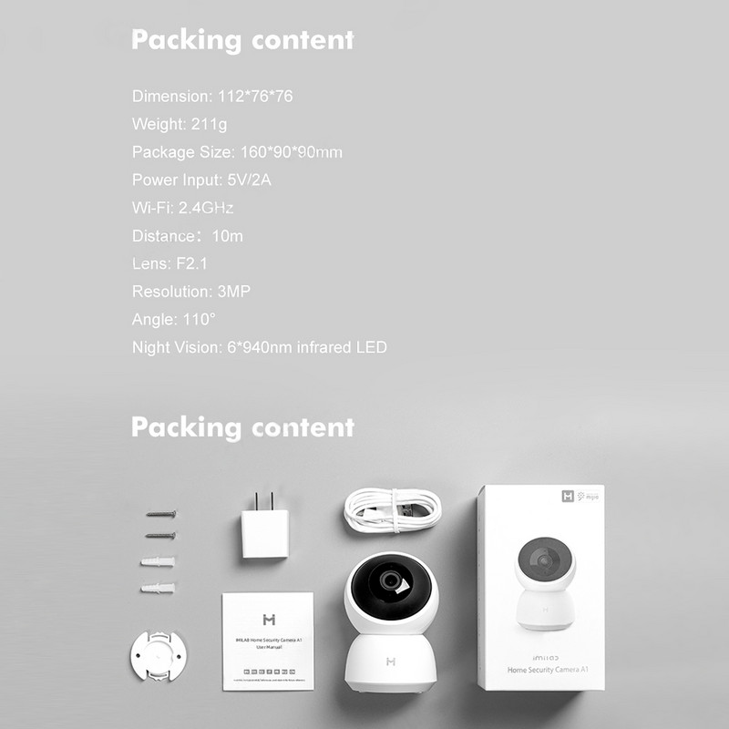 Global Versio Mijia IMILAB IP 2K kamera 019 Mi Home App WiFi sauga CCTV kamera HD stebėjimo kūdikių monitorius H.265