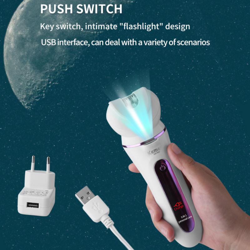 Originalus 5in1 moteriškas epiliatorius elektrinis moterų veido kūno plaukų šalinimo bikinio žirklės moteriškas skustuvas moterims šlapias ir sausas įkraunamas