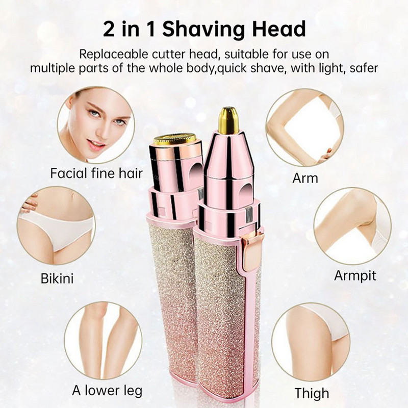 2 viename elektrinė antakių kirpimo priemonė neskausmingas antakių epiliatorius moterims skutimosi peiliukai Mini nešiojamas veido plaukų šalinimo įrankis