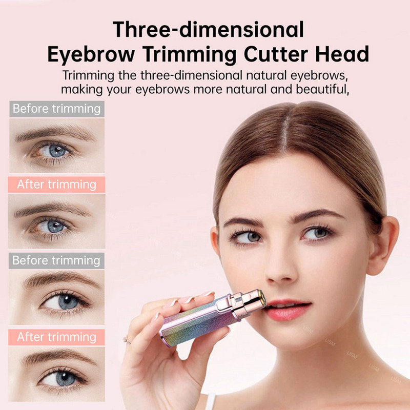 2 viename elektrinė antakių kirpimo priemonė neskausmingas antakių epiliatorius moterims skutimosi peiliukai Mini nešiojamas veido plaukų šalinimo įrankis