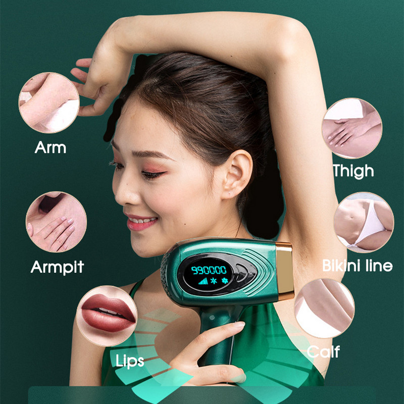 [ZS] 900 000 blyksnių IPL plaukų šalinimo lazeriu LCD elektrinis epiliatorius moterims 9 pavarų nuolatinio skausmo fotoepiliatorius kūnui po pažastimi