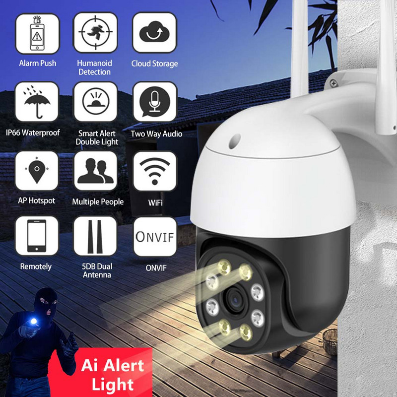 8MP WIFI apsaugos kamera Išmanieji namai IP66 PTZ kamera P2P CCTV Garso ir vaizdo stebėjimo kameros WIFI Night Vision H.265 iCsee Alexa
