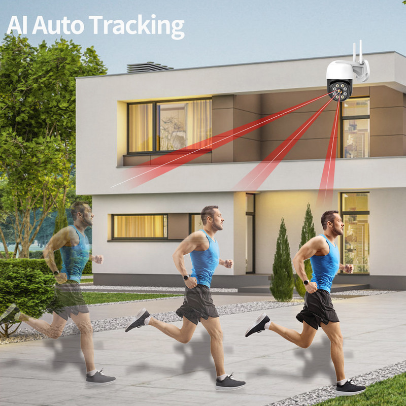 8MP WIFI apsaugos kamera Išmanieji namai IP66 PTZ kamera P2P CCTV Garso ir vaizdo stebėjimo kameros WIFI Night Vision H.265 iCsee Alexa