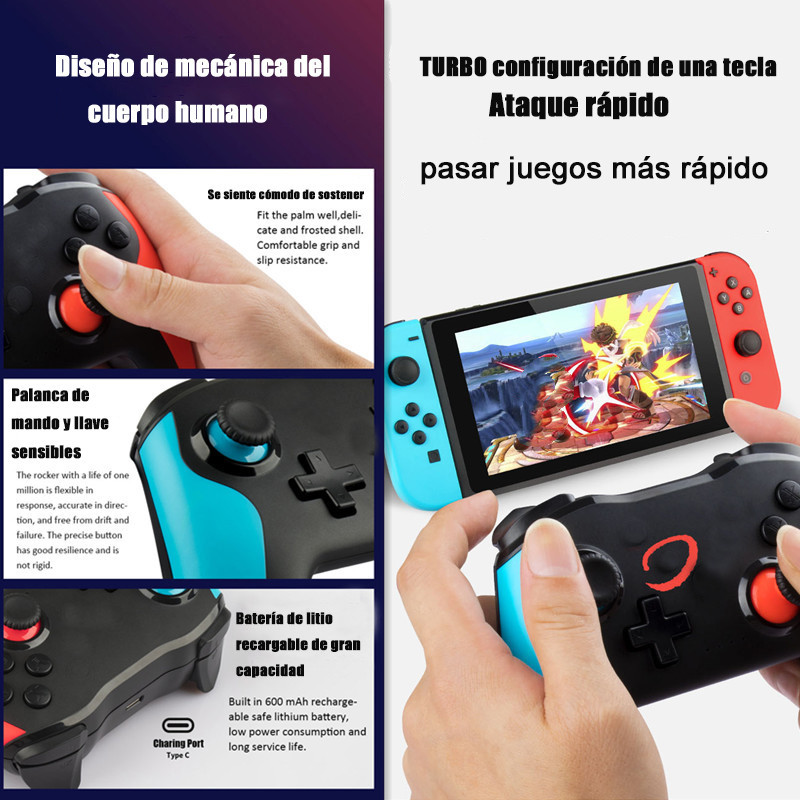 Belaidis „Bluetooth“ skaidrus žaidimų pultelis, skirtas „Nintedo Switch Console“ 6 ašių dvigubos vibracijos vairasvirtei prie „NS Switch Pro“ valdiklio