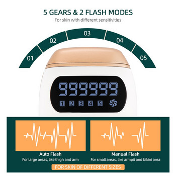 990000 Flash IPL Μηχάνημα αποτρίχωσης με λέιζερ Quartz Lamp Photon Permanent Device 5 Levels Auto Facial Hair Trimmer Epilator
