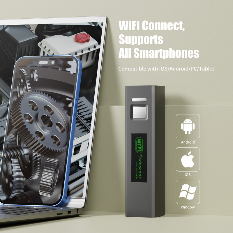 ENWOR belaidžio endoskopo kamera 8 mm 1200P endoskopas 2,0 MP WIFI borescope standus kabelis skirtas iPhone Android telefonams PC automobiliui IP67