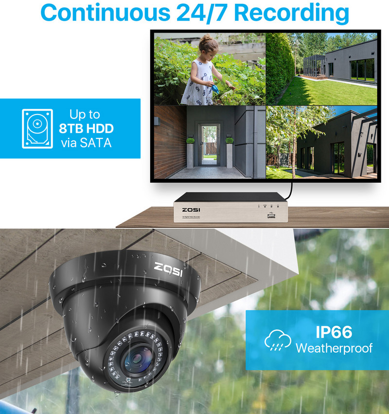 ZOSI 1080p sigurnosna kamera 80ft Night Vision AHD / TVI / CVI/CVBS Vodootporna za vanjske kamere za videonadzor