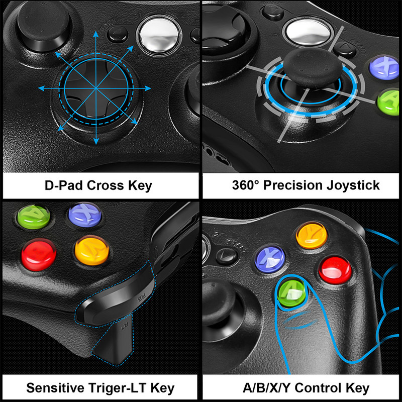 Gamepad wireless 2.4G pentru console Xbox 360 Controler receptor Controle pentru Microsoft Xbox 360 Joystick de joc pentru PC win7/8/10