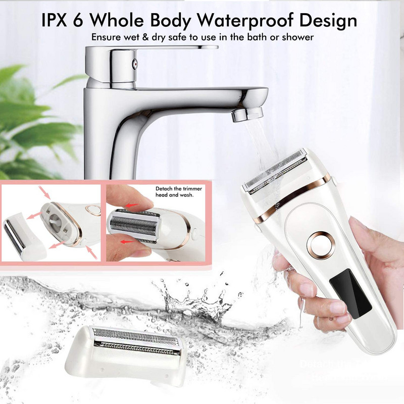 Γυναικείο ανώδυνο ηλεκτρικό ξυράφι Beard Αποτρίχωση Lady Shaving Machines Bikini Trimmer Αδιάβροχη οθόνη LCD Φόρτιση USB