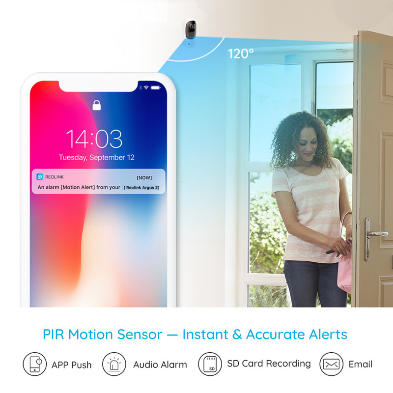 Reolink Argus 2E 3MP WiFi IP-kaamera 130° vaatenurk PIR 2-Way Audio 1080P Aku Turvakaamera Koduvalve kaitse
