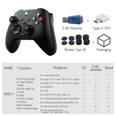 Belaidis BT žaidimų pultelis, mechaninis žaidimų valdiklis PC Hall Trigger 3D giroskopo vairasvirtė, skirta asmeniniam kompiuteriui Windows 7 10 11